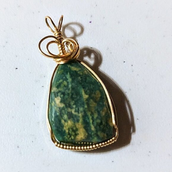 Gold Wire Wrapped Amazonite Pendant - Picture 1 of 10